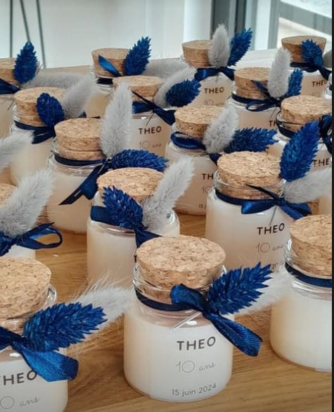 Bougie personnalisée cadeaux invités baptême-anniversaire-babyshower fille modèle liège 50ml