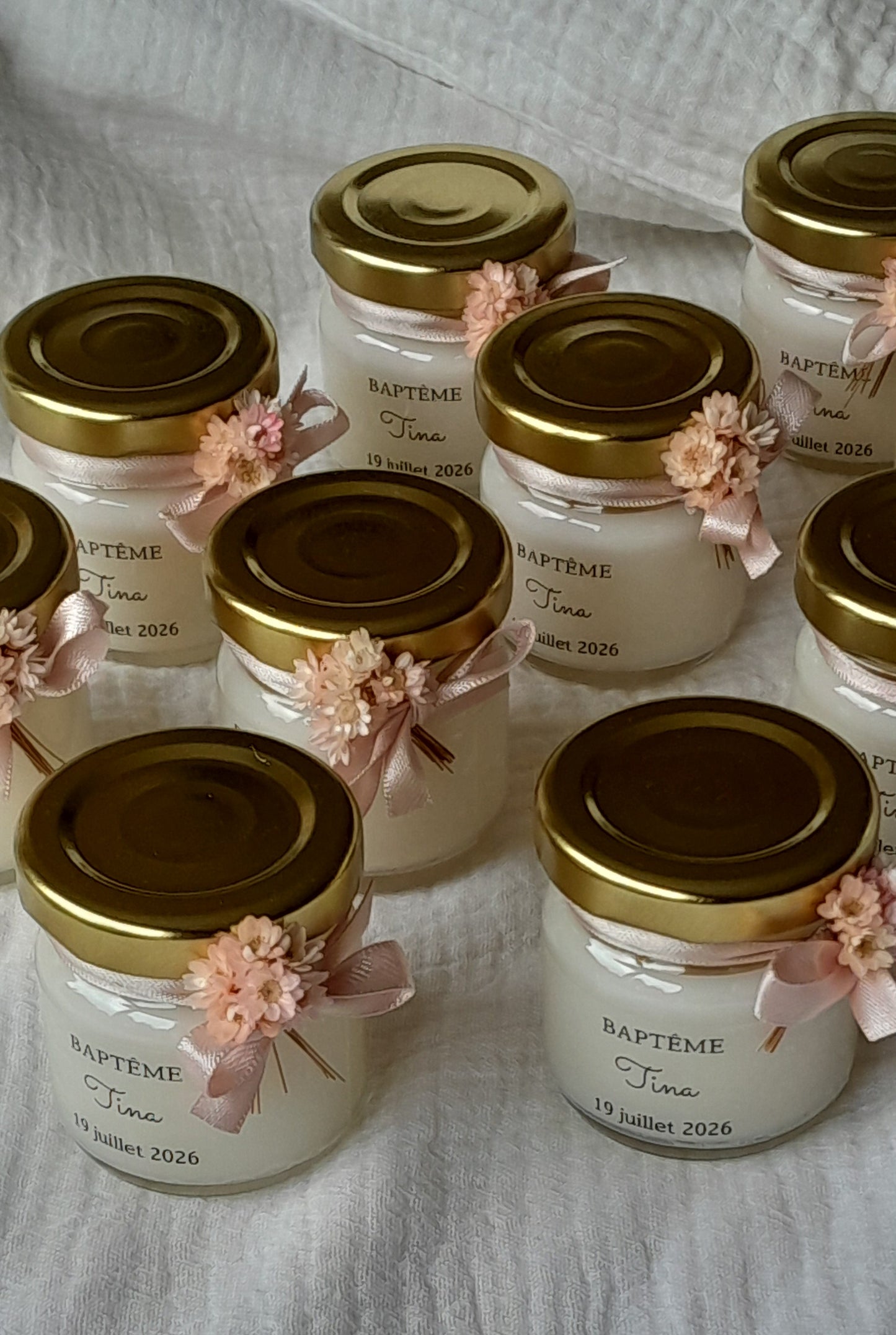 Cadeau Invité Baptême Personnalisé – Mini Bougie fleurie 40ml