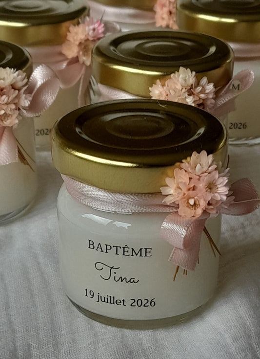 Cadeau Invité Baptême Personnalisé – Mini Bougie fleurie 40ml