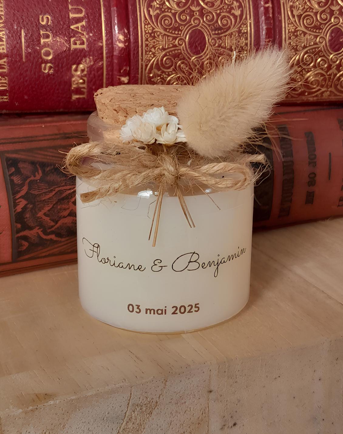 Bougie personnalisée cadeaux invités baptême-anniversaire-babyshower fille modèle liège 50ml