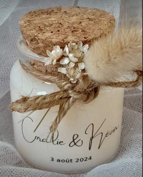 Bougie personnalisée cadeaux invités baptême-anniversaire-babyshower fille modèle liège 50ml